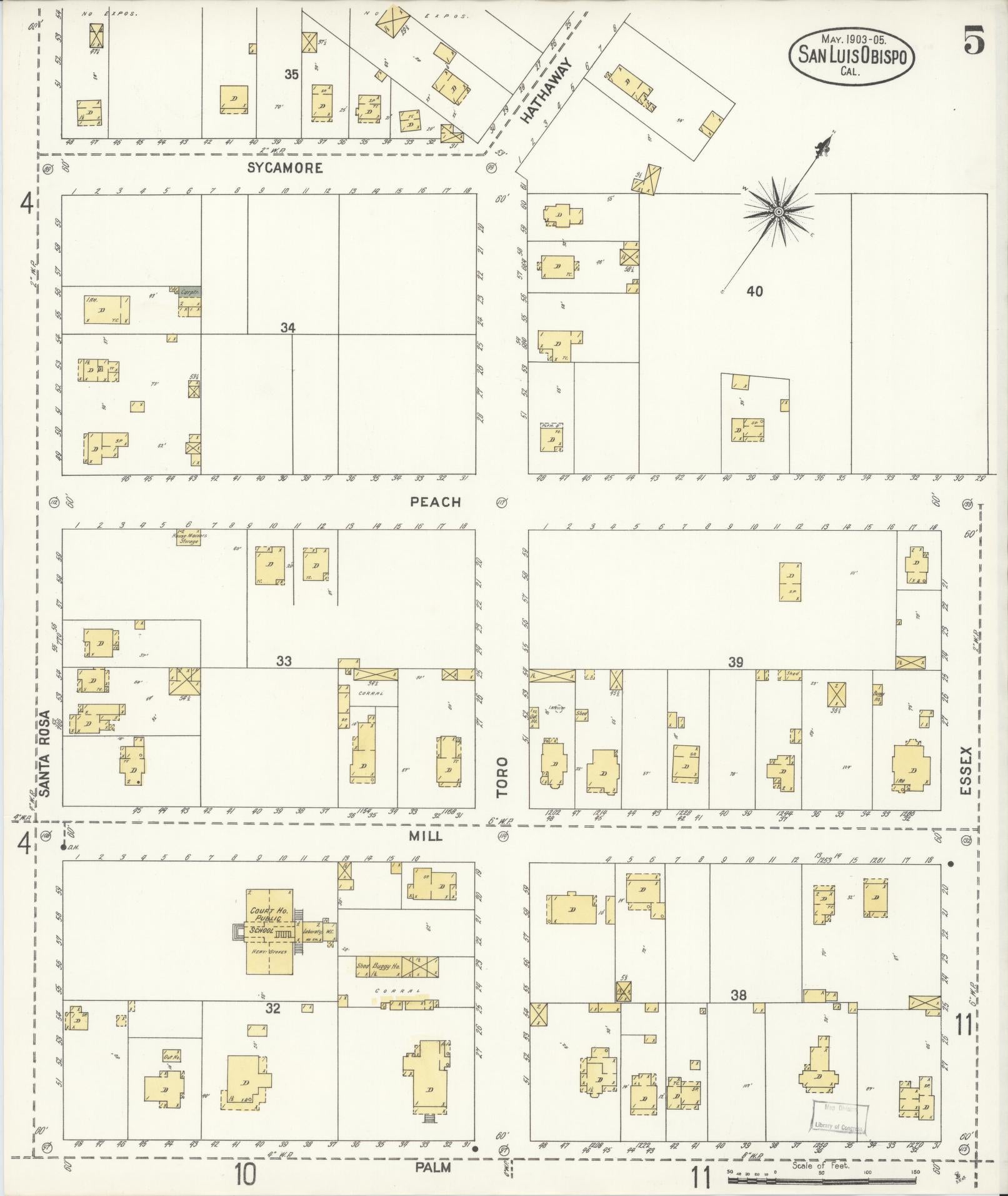 Sanborn Fire Insurance Map from San Luis Obispo, San Luis Obispo County, California (1905), Sheet #0005 - Complete Map Set gallery image, historic Sanborn map, vintage wall art, California California