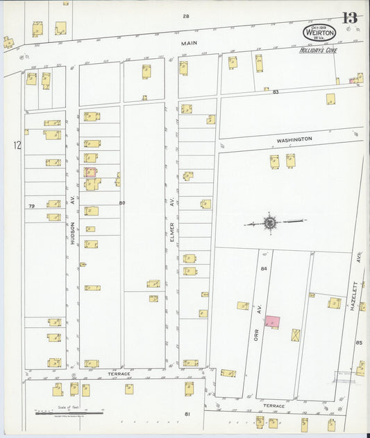 Sanborn Fire Insurance Map from Weirton, Hancock County, West Virginia (1919), Sheet #0013 - Historic Sanborn Fire Insurance Map Print, vintage old map wall art, antique decor, genealogy gift, West Virginia West Virginia map