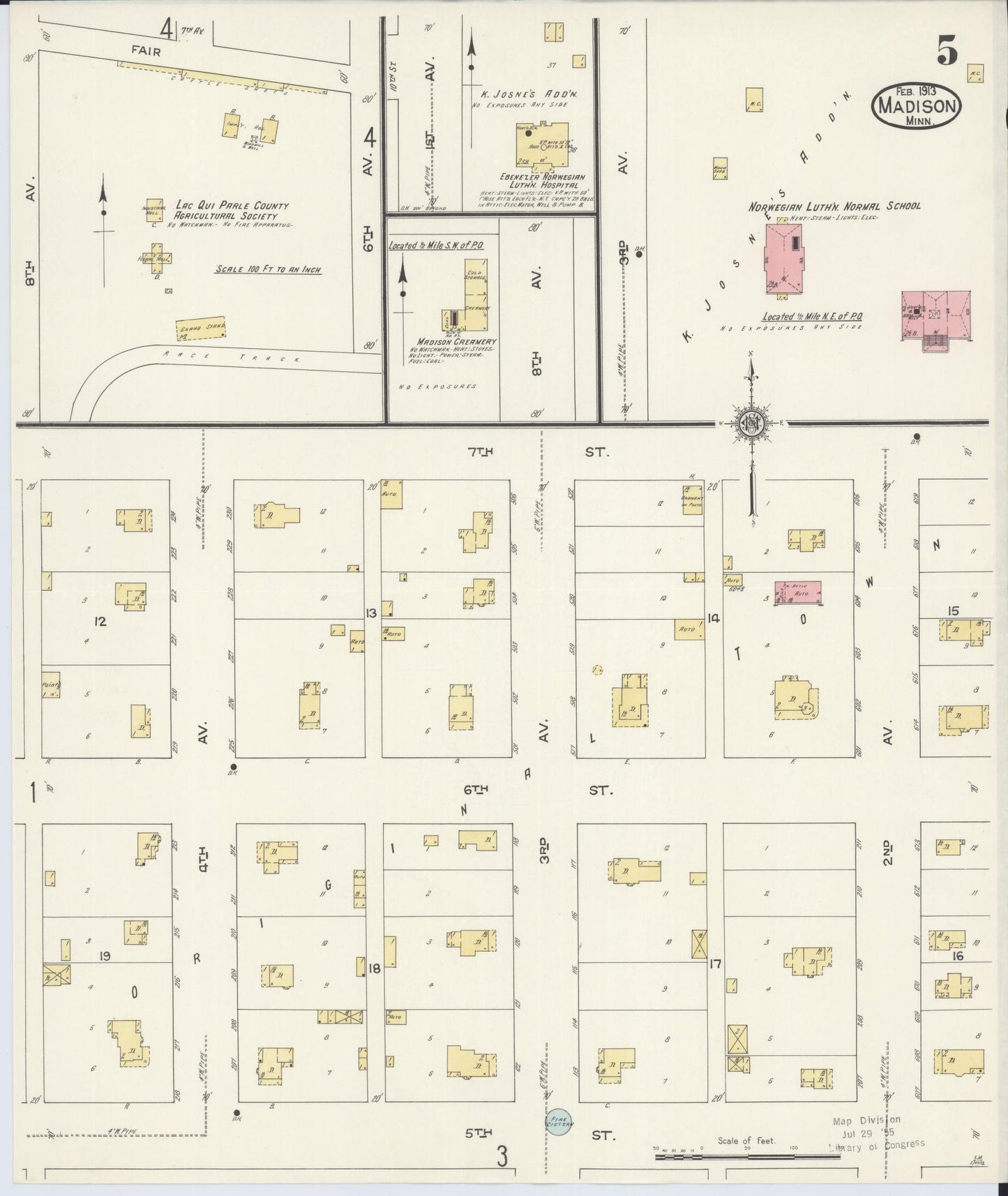 Sanborn Fire Insurance Map from Madison, Lac Qui Parle County, Minnesota (1913), Sheet #0005 - Historic Sanborn Fire Insurance Map Print, vintage old map wall art, antique decor, genealogy gift, Minnesota Minnesota map