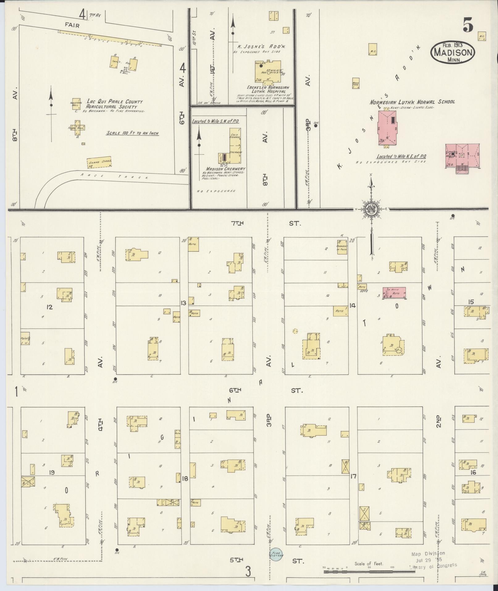 Sanborn Fire Insurance Map from Madison, Lac Qui Parle County, Minnesota (1913), Sheet #0005 - Historic Sanborn Fire Insurance Map Print, vintage old map wall art, antique decor, genealogy gift, Minnesota Minnesota map