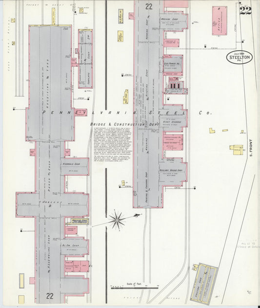 Sanborn Fire Insurance Map from Steelton, Dauphin County, Pennsylvania (1909), Sheet #0022 - Historic Sanborn Fire Insurance Map Print, vintage old map wall art, antique decor, genealogy gift, Pennsylvania Pennsylvania map