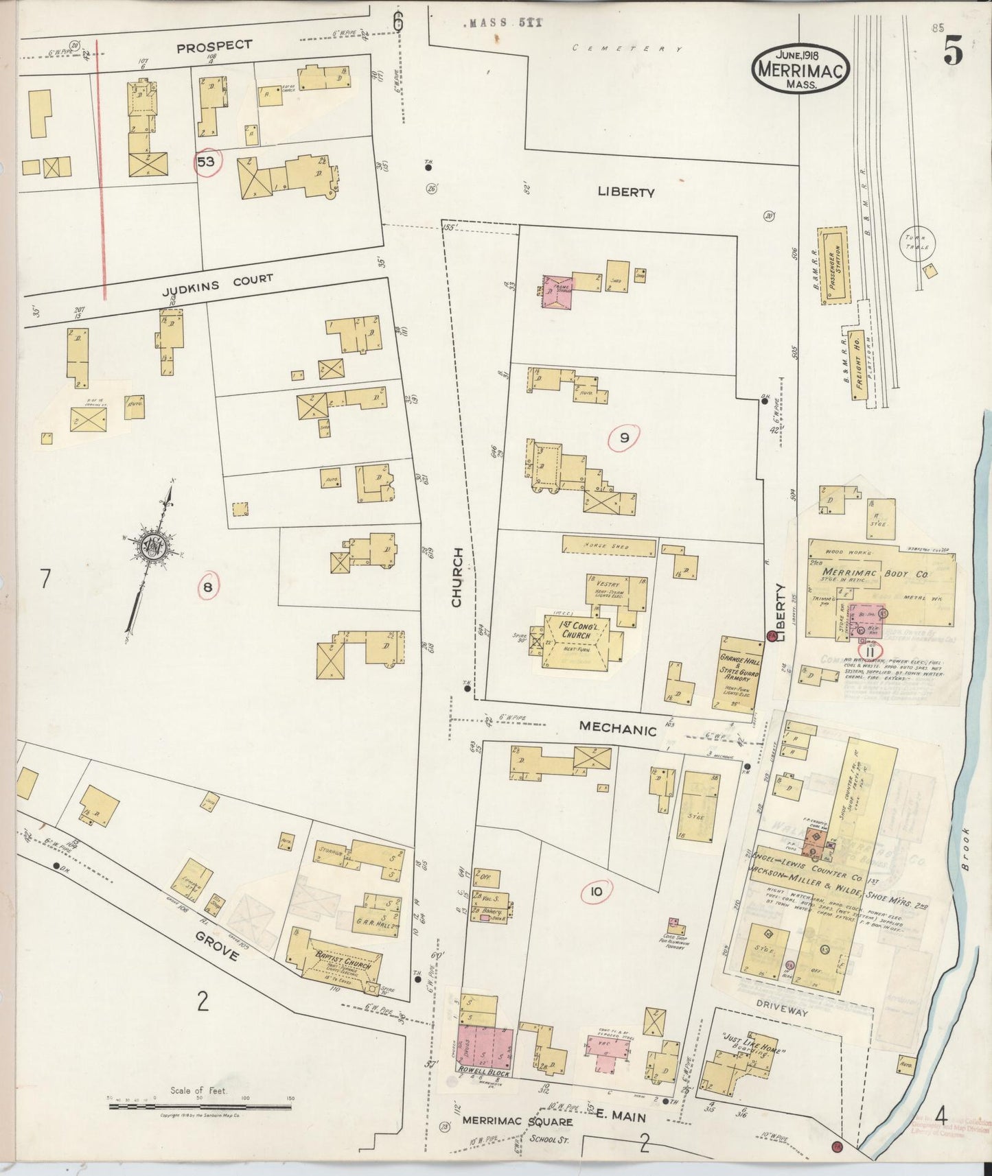 Sanborn Fire Insurance Map from Merrimac, Essex County, Massachusetts (1934), Sheet #0005 - Complete Map Set gallery image, historic Sanborn map, vintage wall art, Massachusetts Massachusetts