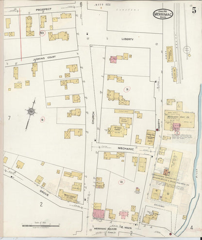 Sanborn Fire Insurance Map from Merrimac, Essex County, Massachusetts (1934), Sheet #0005 - Complete Map Set gallery image, historic Sanborn map, vintage wall art, Massachusetts Massachusetts