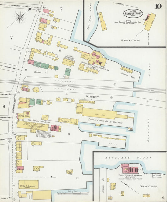 Sanborn Fire Insurance Map from Newburyport, Essex County, Massachusetts (1900), Sheet #0010 - Historic Sanborn Fire Insurance Map Print, vintage old map wall art, antique decor, genealogy gift, Massachusetts Massachusetts map