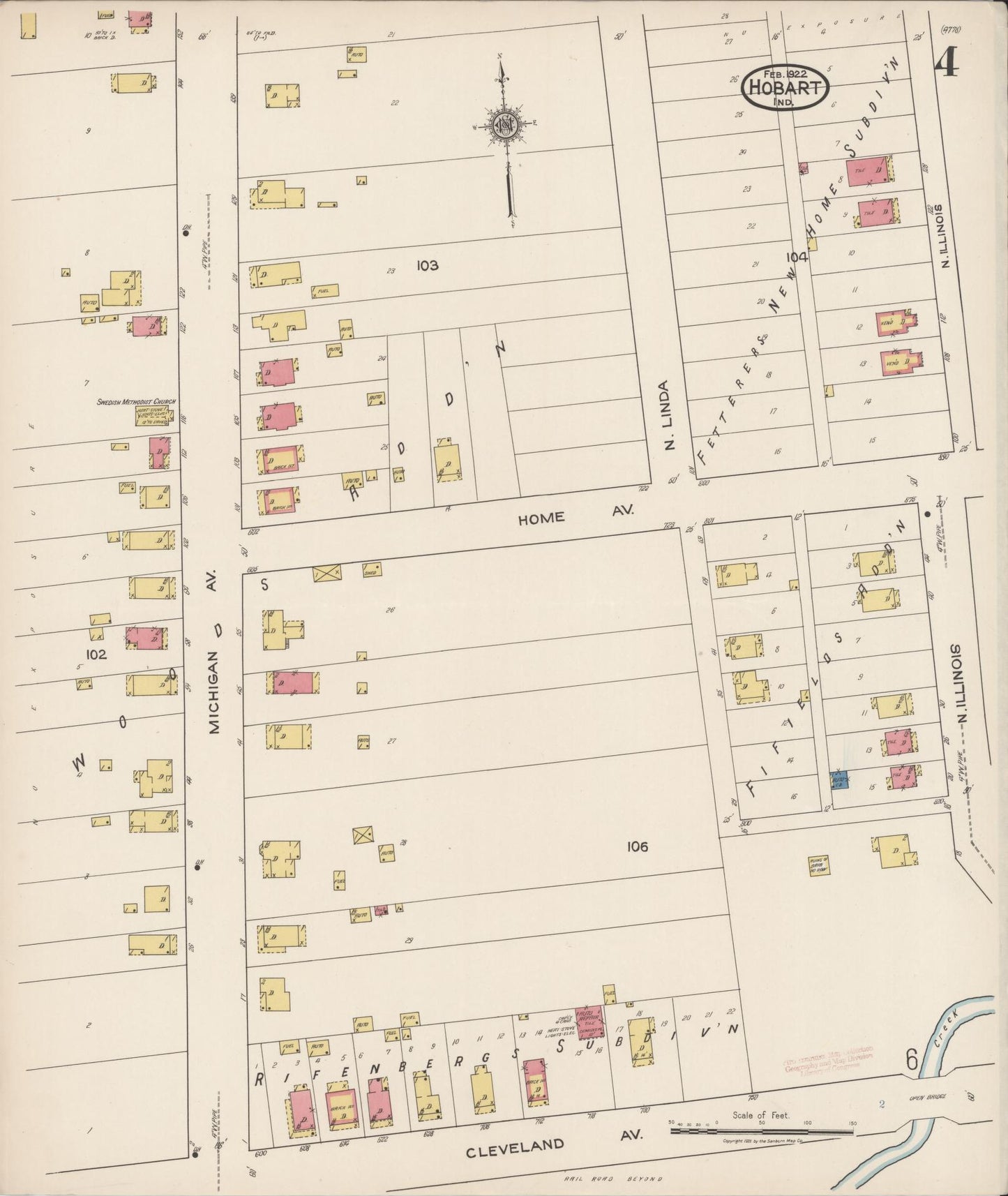 Sanborn Fire Insurance Map from Hobart, Lake County, Indiana (1922), Sheet #0004 - Historic Sanborn Fire Insurance Map Print, vintage old map wall art, antique decor, genealogy gift, Indiana Indiana map