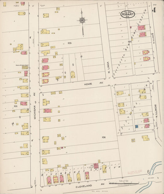 Sanborn Fire Insurance Map from Hobart, Lake County, Indiana (1922), Sheet #0004 - Historic Sanborn Fire Insurance Map Print, vintage old map wall art, antique decor, genealogy gift, Indiana Indiana map