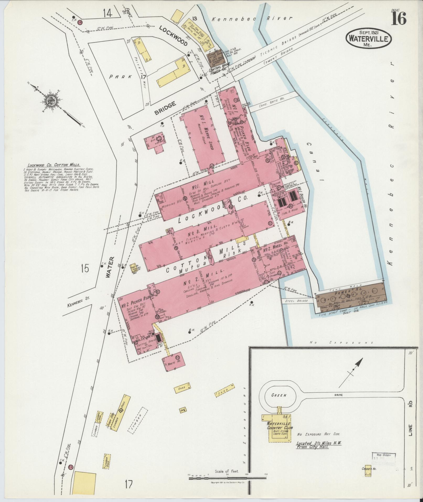 Sanborn Fire Insurance Map from Waterville, Kennebec County, Maine (1921), Sheet #0016 - Complete Map Set gallery image, historic Sanborn map, vintage wall art, Maine Maine