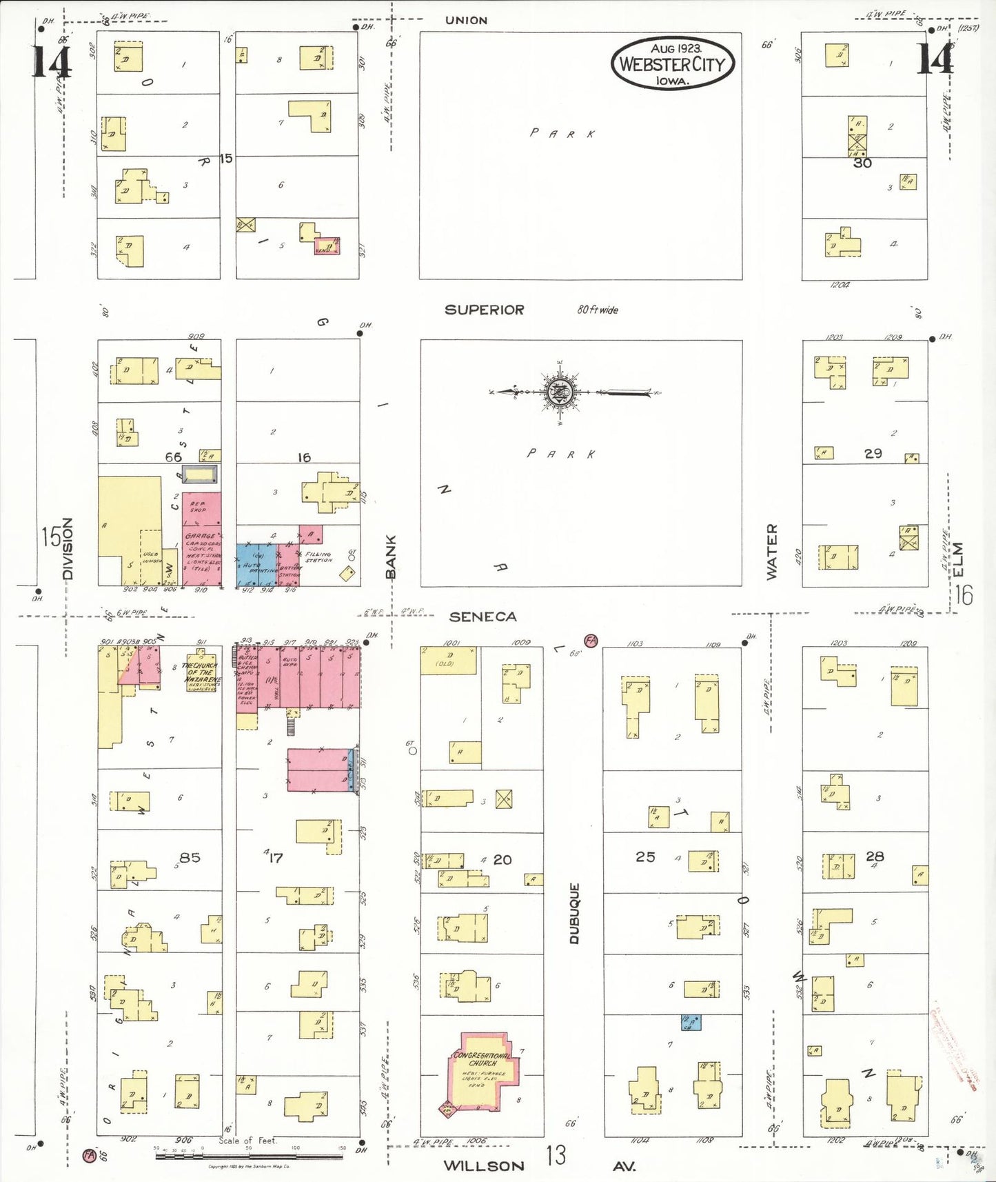 Sanborn Fire Insurance Map from Webster City, Hamilton County, Iowa (1923), Sheet #0014 - Historic Sanborn Fire Insurance Map Print