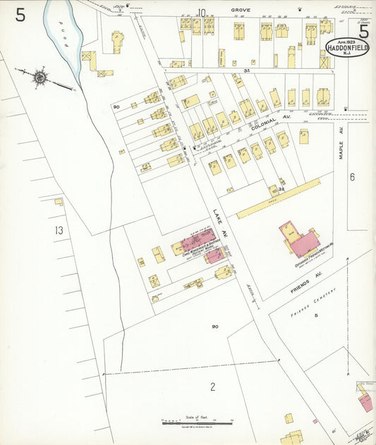 Sanborn Fire Insurance Map from Haddonfield, Camden County, New Jersey (1923), Sheet #0005 - Historic Sanborn Fire Insurance Map Print, vintage old map wall art, antique decor, genealogy gift, New Jersey New Jersey map
