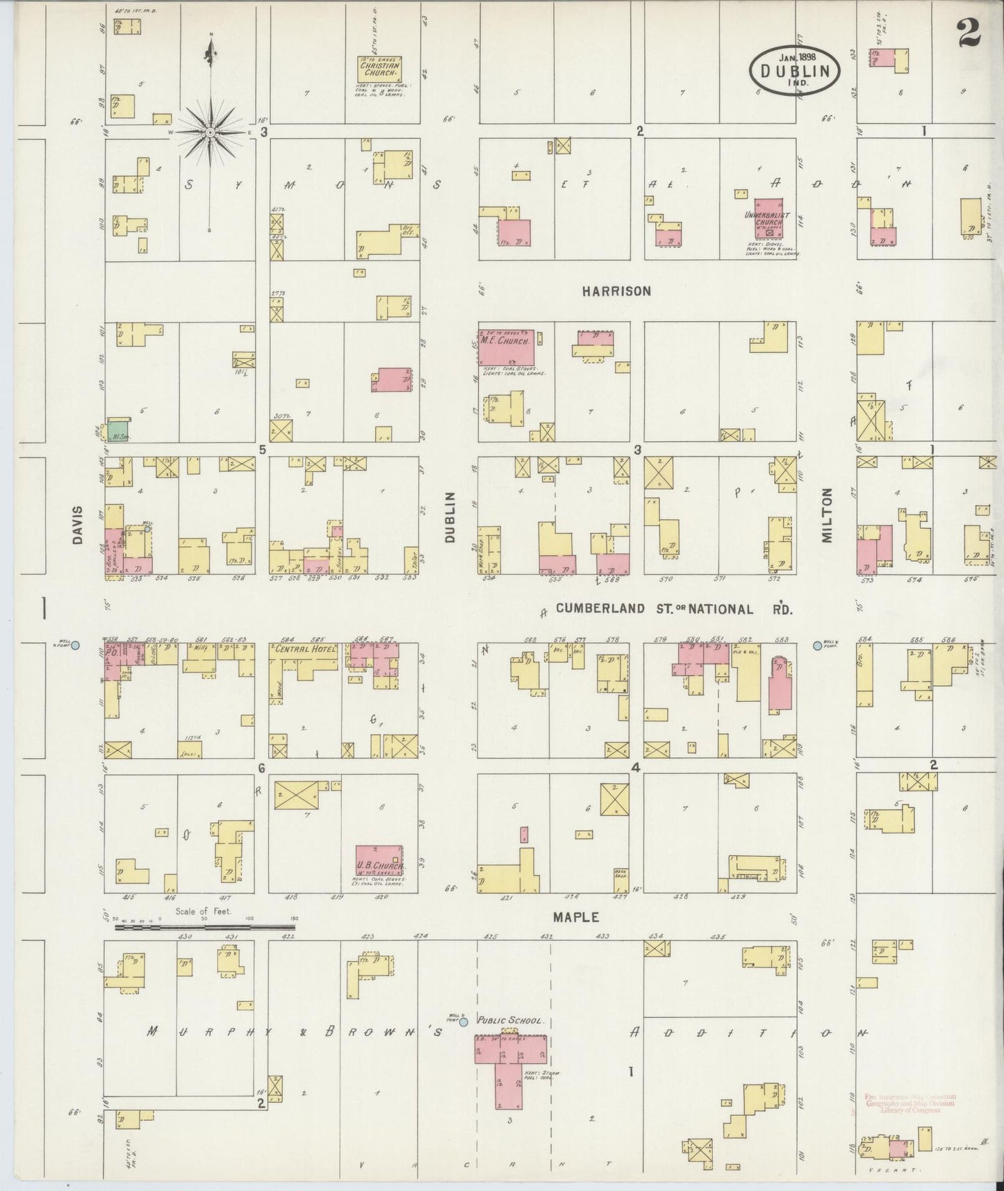 Sanborn Fire Insurance Map from Dublin, Wayne County, Indiana (1898), Sheet #0002 - Complete Map Set gallery image, historic Sanborn map, vintage wall art, Indiana Indiana