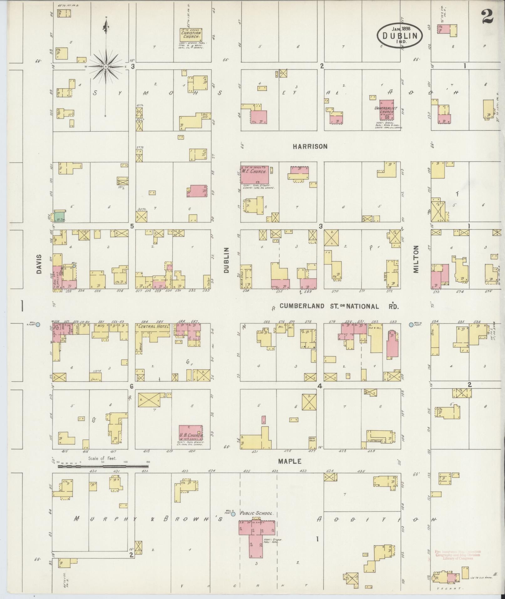 Sanborn Fire Insurance Map from Dublin, Wayne County, Indiana (1898), Sheet #0002 - Complete Map Set gallery image, historic Sanborn map, vintage wall art, Indiana Indiana
