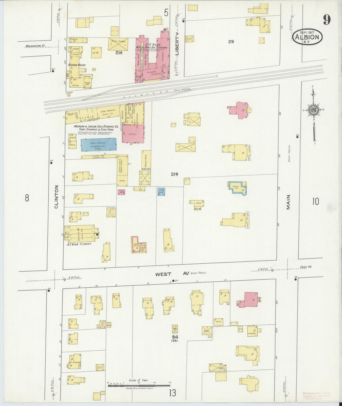 Sanborn Fire Insurance Map from Albion, Orleans County, New York (1917), Sheet #0009 - Complete Map Set gallery image, historic Sanborn map, vintage wall art, New York New York