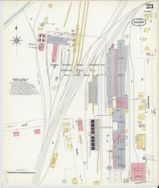 Sanborn Fire Insurance Map from Sharon, Mercer County, Pennsylvania (1908), Sheet #0023 - Historic Sanborn Fire Insurance Map Print, vintage old map wall art, antique decor, genealogy gift, Pennsylvania Pennsylvania map