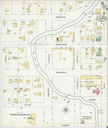 Sanborn Fire Insurance Map from Cleburne, Johnson County, Texas (1898), Sheet #0003 - Complete Map Set gallery image, historic Sanborn map, vintage wall art, Texas Texas