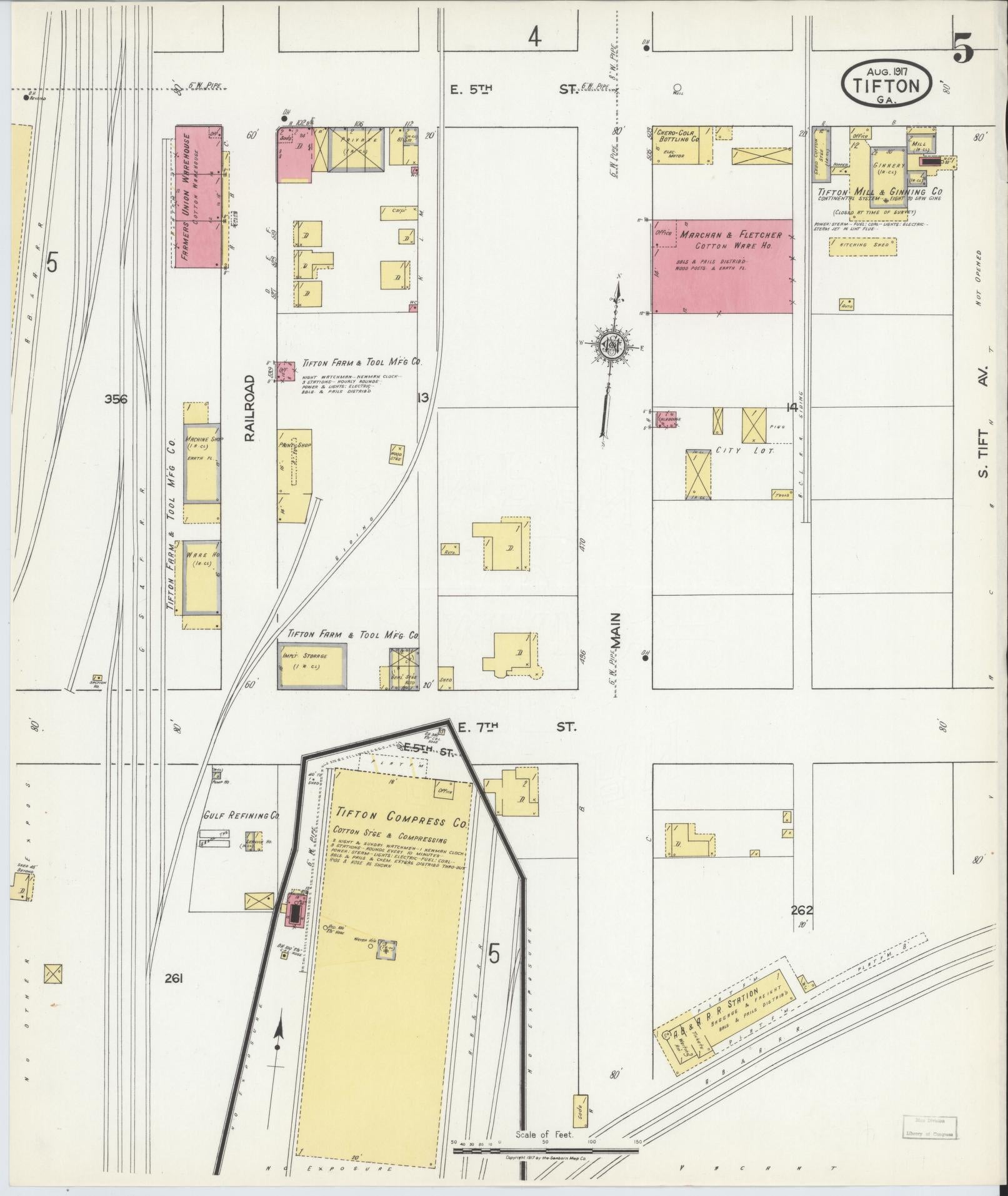 Sanborn Fire Insurance Map from Tifton, Tift County, Georgia (1917), Sheet #0005 - Complete Map Set gallery image, historic Sanborn map, vintage wall art, Georgia Georgia