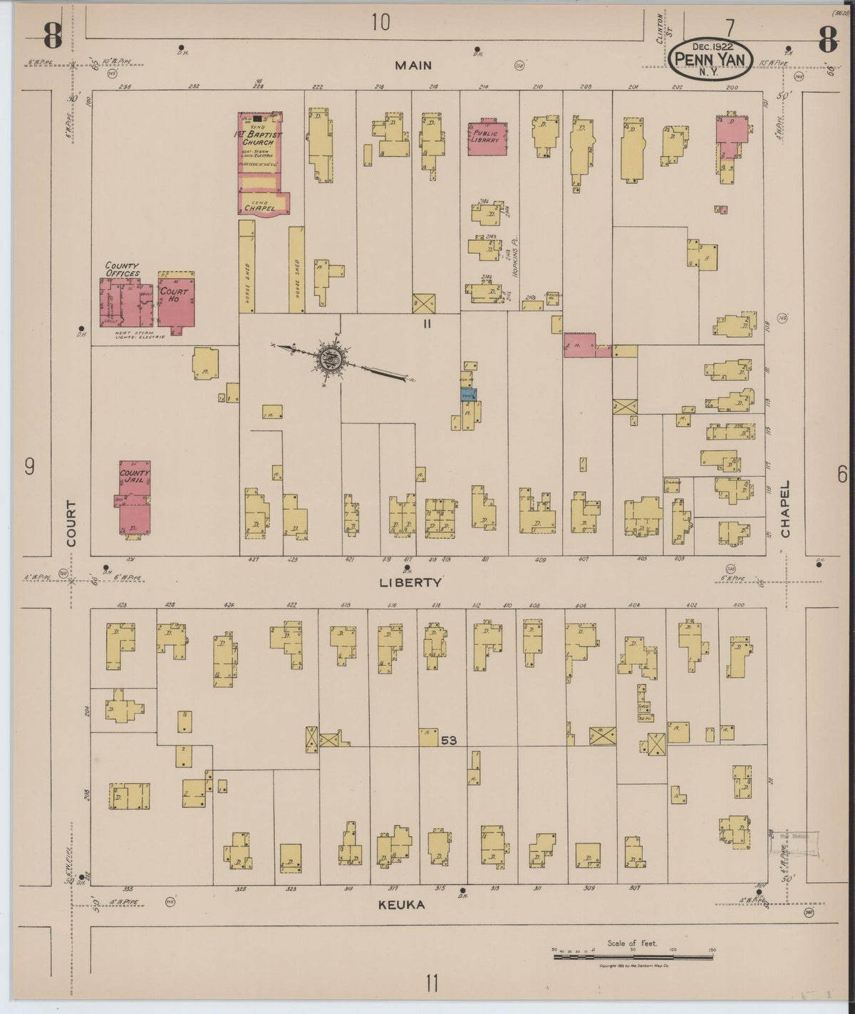Sanborn Fire Insurance Map from Penn Yan, Yates County, New York (1922), Sheet #0008 - Complete Map Set gallery image, historic Sanborn map, vintage wall art, New York New York
