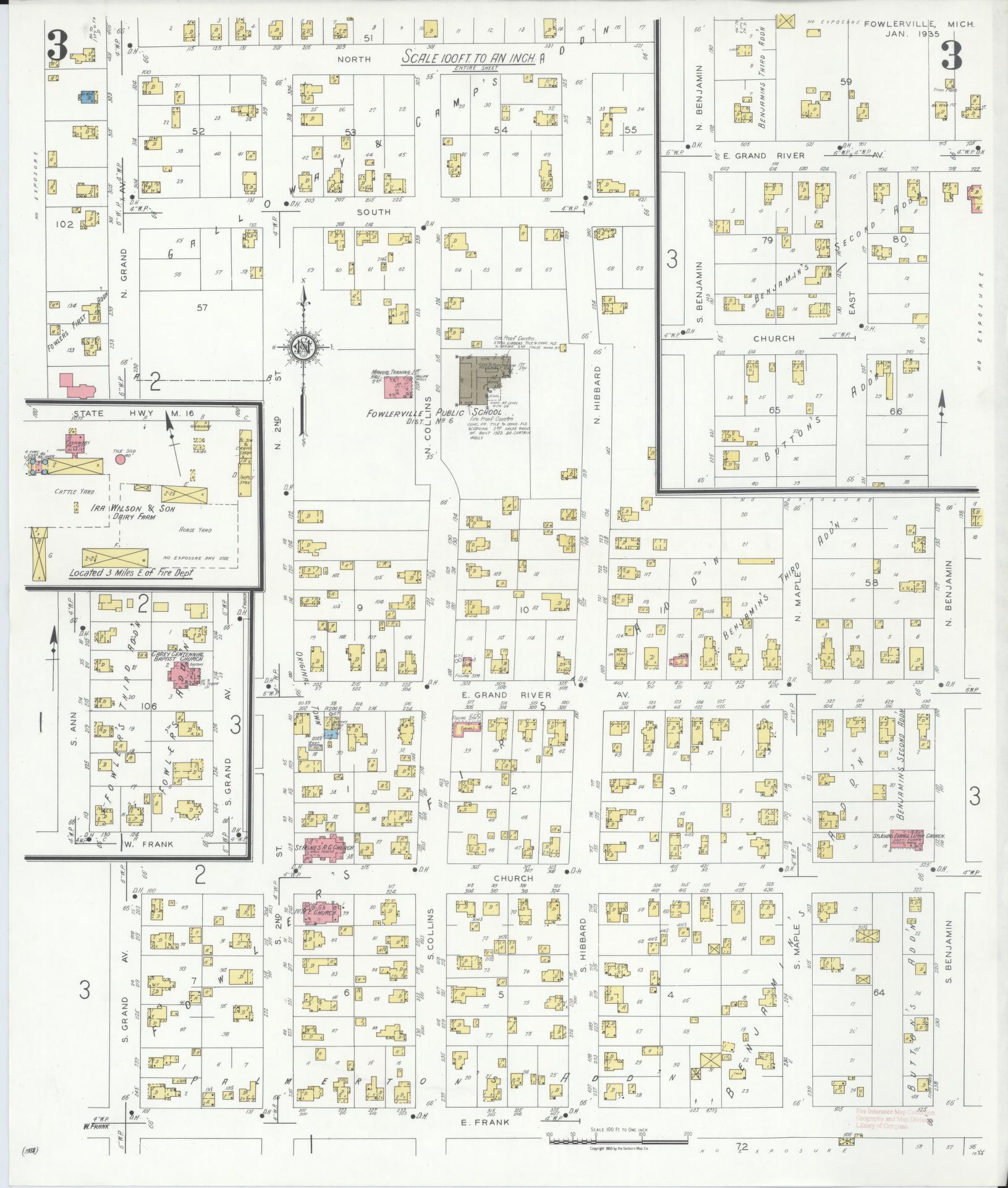 Sanborn Fire Insurance Map from Fowlerville, Livingston County, Michigan (1935), Sheet #0003 - Complete Map Set gallery image, historic Sanborn map, vintage wall art, Michigan Michigan