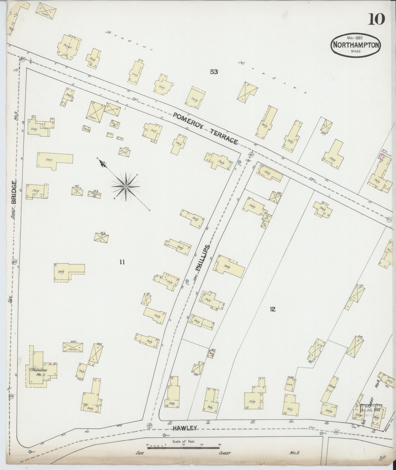 Sanborn Fire Insurance Map from Northampton, Hampshire County, Massachusetts (1889), Sheet #0010 - Complete Map Set gallery image, historic Sanborn map, vintage wall art, Massachusetts Massachusetts