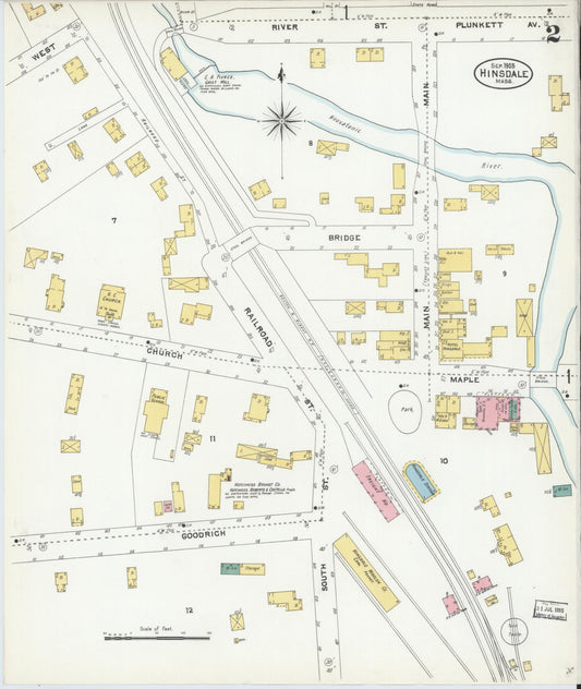 Sanborn Fire Insurance Map from Hinsdale, Berkshire County, Massachusetts (1905), Sheet #0002 - Historic Sanborn Fire Insurance Map Print, vintage old map wall art, antique decor, genealogy gift, Massachusetts Massachusetts map