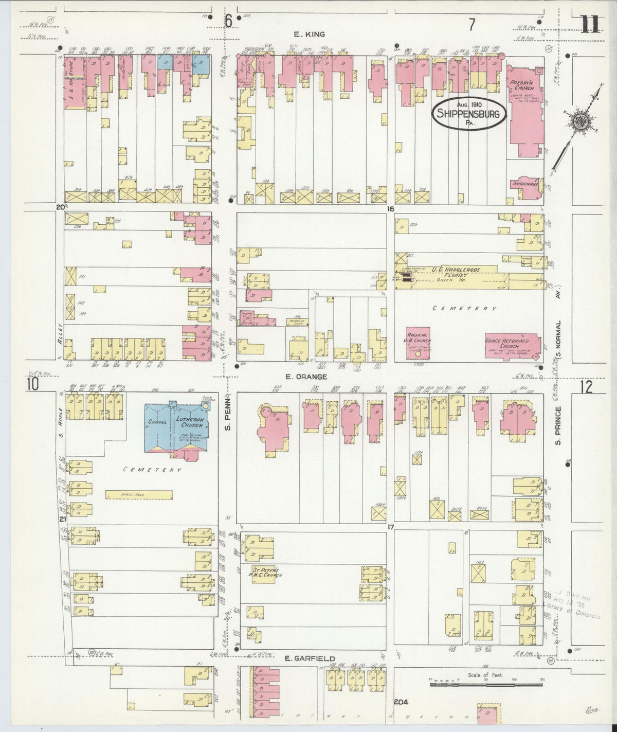 Sanborn Fire Insurance Map from Shippensburg, Cumberland And Franklin Counties, Pennsylvania (1910), Sheet #0011 - Historic Sanborn Fire Insurance Map Print, vintage old map wall art, antique decor, genealogy gift, Counties Pennsylvania map