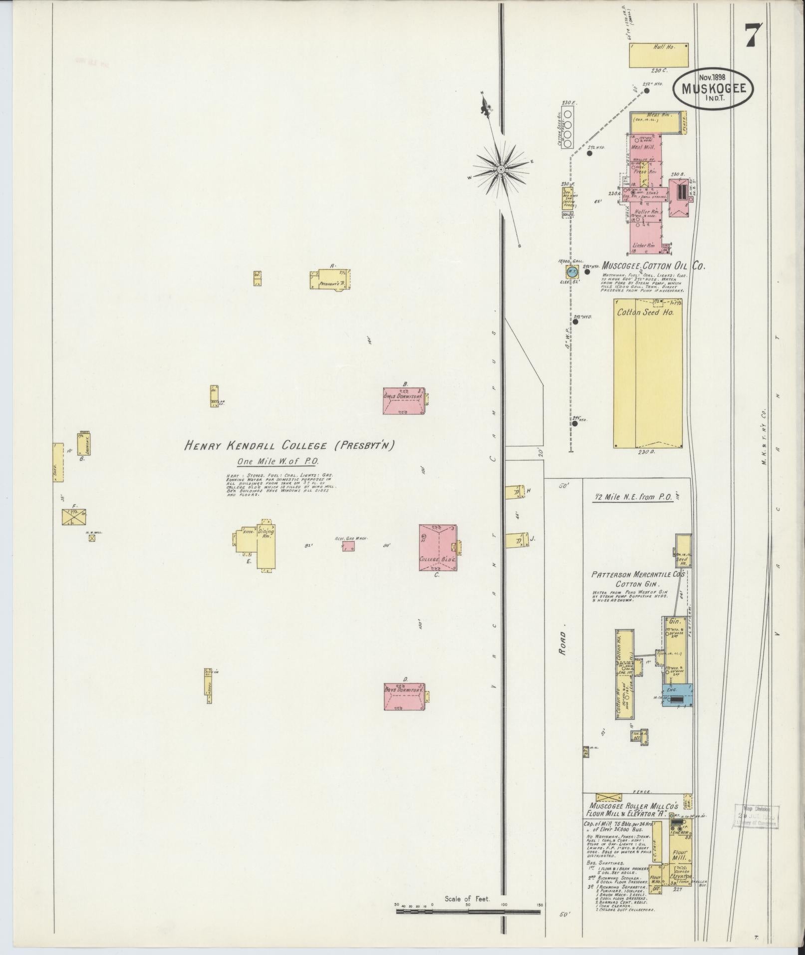 Sanborn Fire Insurance Map from Muskogee, Muskogee County, Oklahoma (1898), Sheet #0007 - Complete Map Set gallery image, historic Sanborn map, vintage wall art, Oklahoma Oklahoma