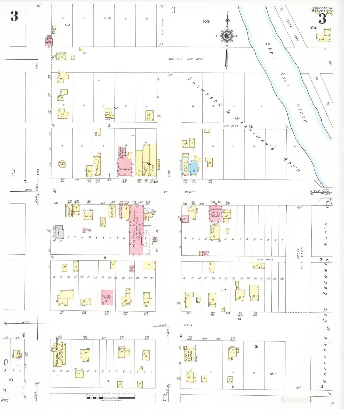 Sanborn Fire Insurance Map from Rockford, Floyd County, Iowa (1948), Sheet #0003 - Historic Sanborn Fire Insurance Map Print