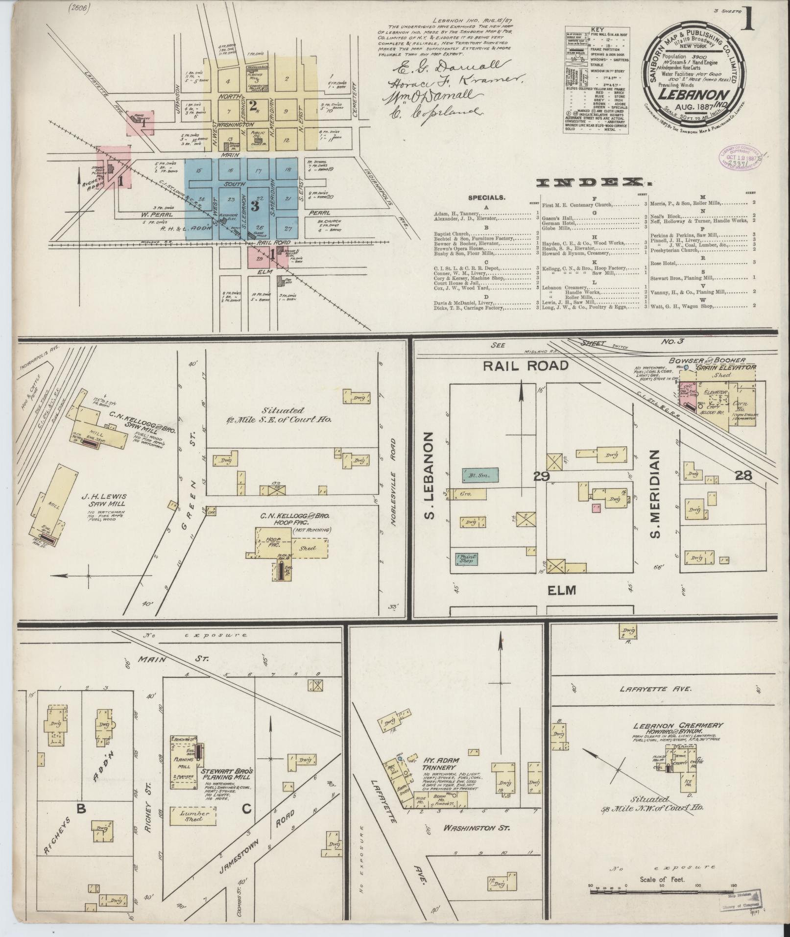 Sanborn Fire Insurance Map from Lebanon, Boone County, Indiana (1887), Sheet #0001 - Complete Map Set gallery image, historic Sanborn map, vintage wall art, Indiana Indiana