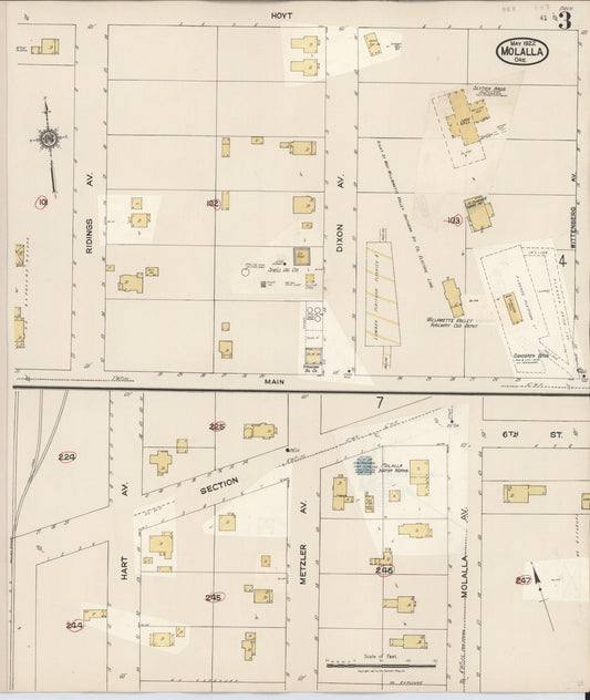 Sanborn Fire Insurance Map from Molalla, Clackamas County, Oregon (1951), Sheet #0003 - Historic Sanborn Fire Insurance Map Print, vintage old map wall art, antique decor, genealogy gift, Oregon Oregon map