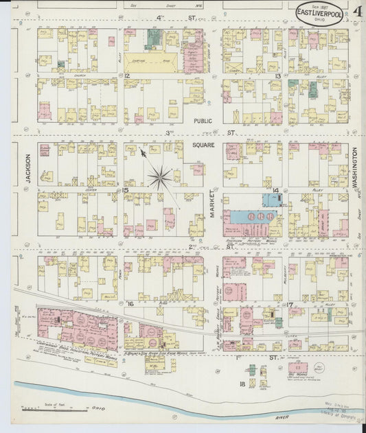 Sanborn Fire Insurance Map from East Liverpool, Columbiana County, Ohio (1887), Sheet #0004 - Historic Sanborn Fire Insurance Map Print, vintage old map wall art, antique decor, genealogy gift, Ohio Ohio map