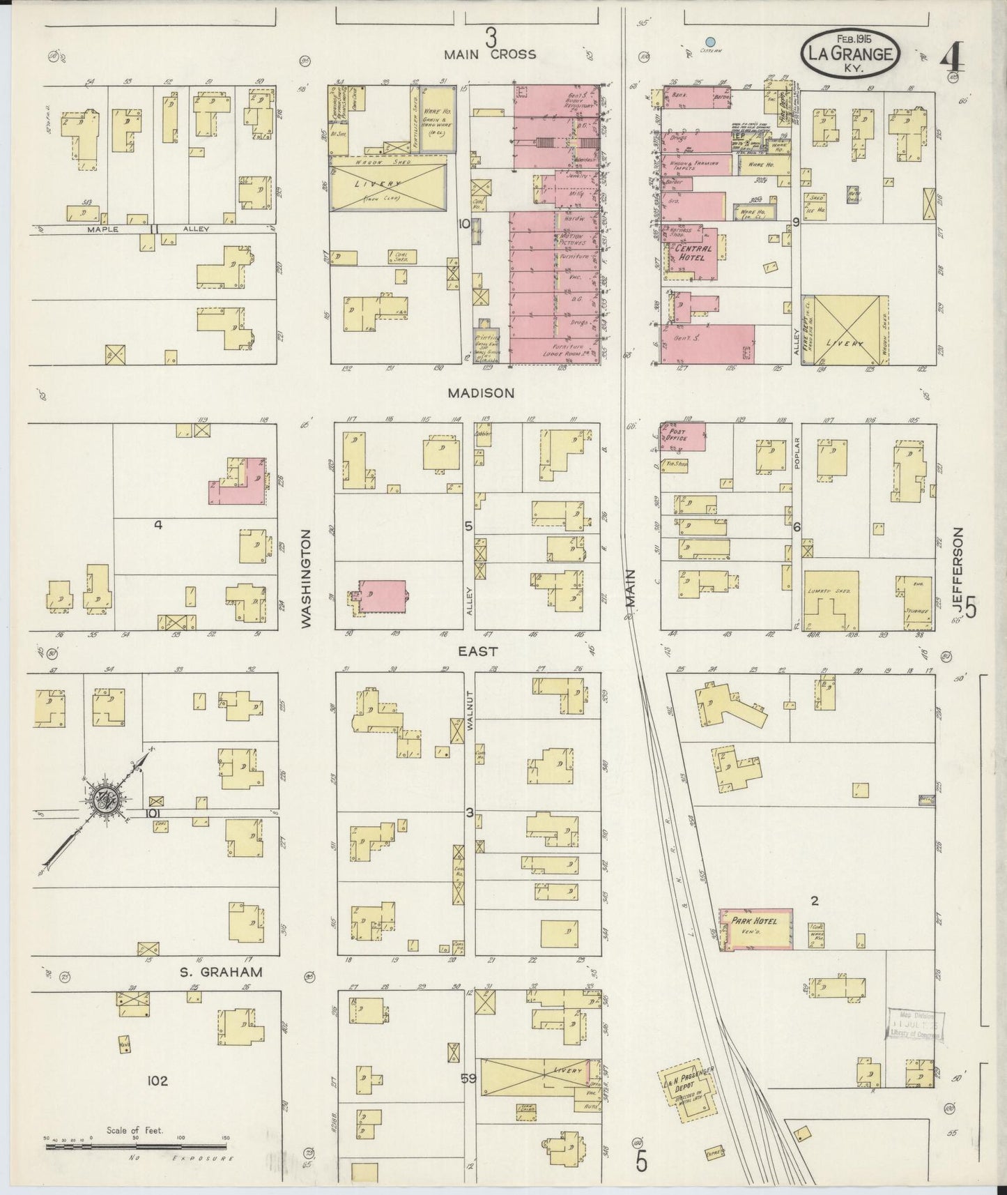 Sanborn Fire Insurance Map from La Grange, Oldham County, Kentucky (1915), Sheet #0004 - Historic Sanborn Fire Insurance Map Print, vintage old map wall art, antique decor, genealogy gift, Kentucky Kentucky map