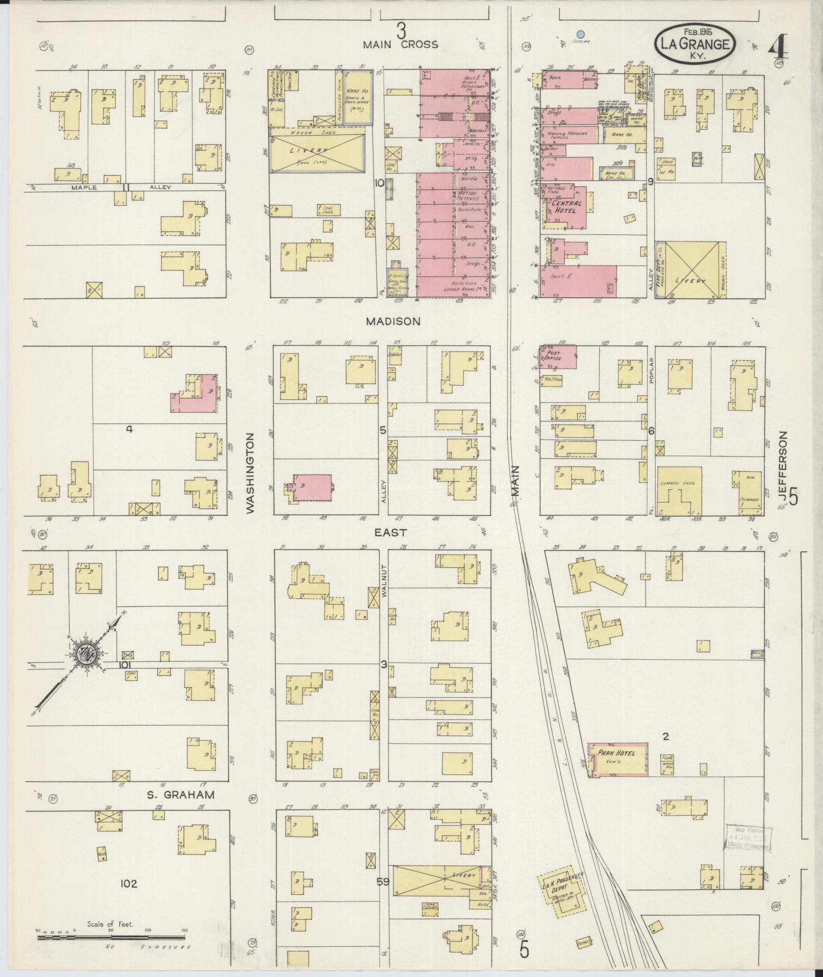 Sanborn Fire Insurance Map from La Grange, Oldham County, Kentucky (1915), Sheet #0004 - Historic Sanborn Fire Insurance Map Print, vintage old map wall art, antique decor, genealogy gift, Kentucky Kentucky map