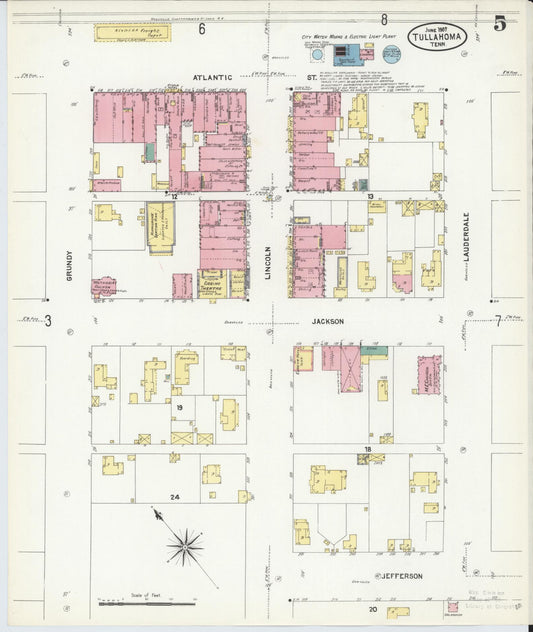 Sanborn Fire Insurance Map from Tullahoma, Coffee County, Tennessee (1907), Sheet #0005 - Historic Sanborn Fire Insurance Map Print, vintage old map wall art, antique decor, genealogy gift, Tennessee Tennessee map