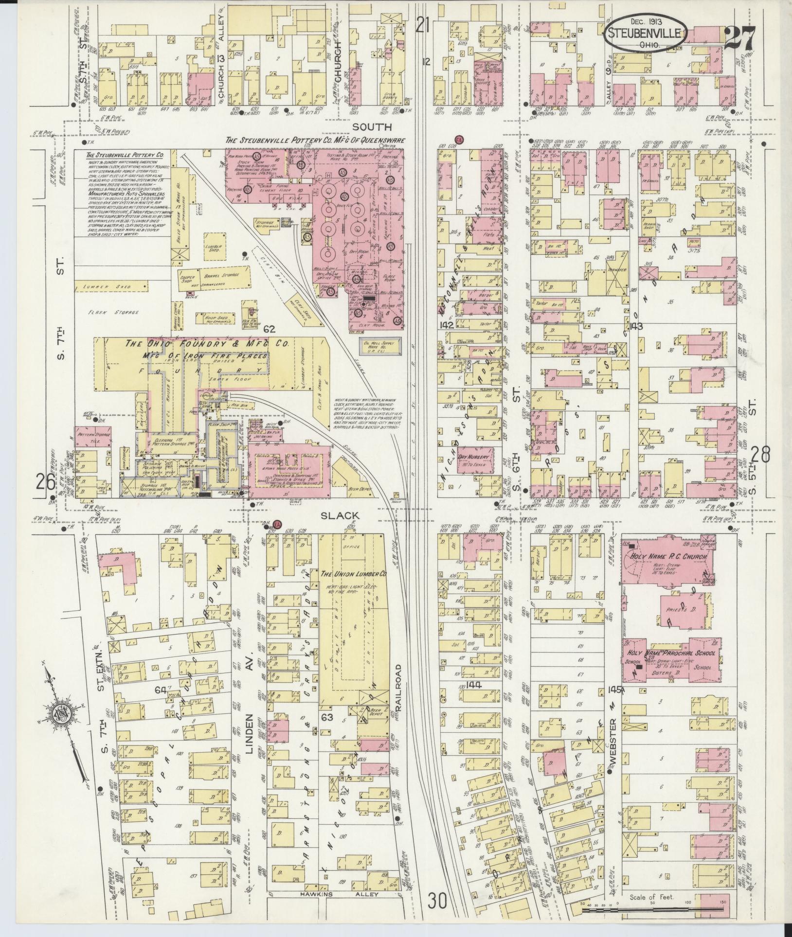 Sanborn Fire Insurance Map from Steubenville, Jefferson County, Ohio (1913), Sheet #0027 - Complete Map Set gallery image, historic Sanborn map, vintage wall art, Ohio Ohio