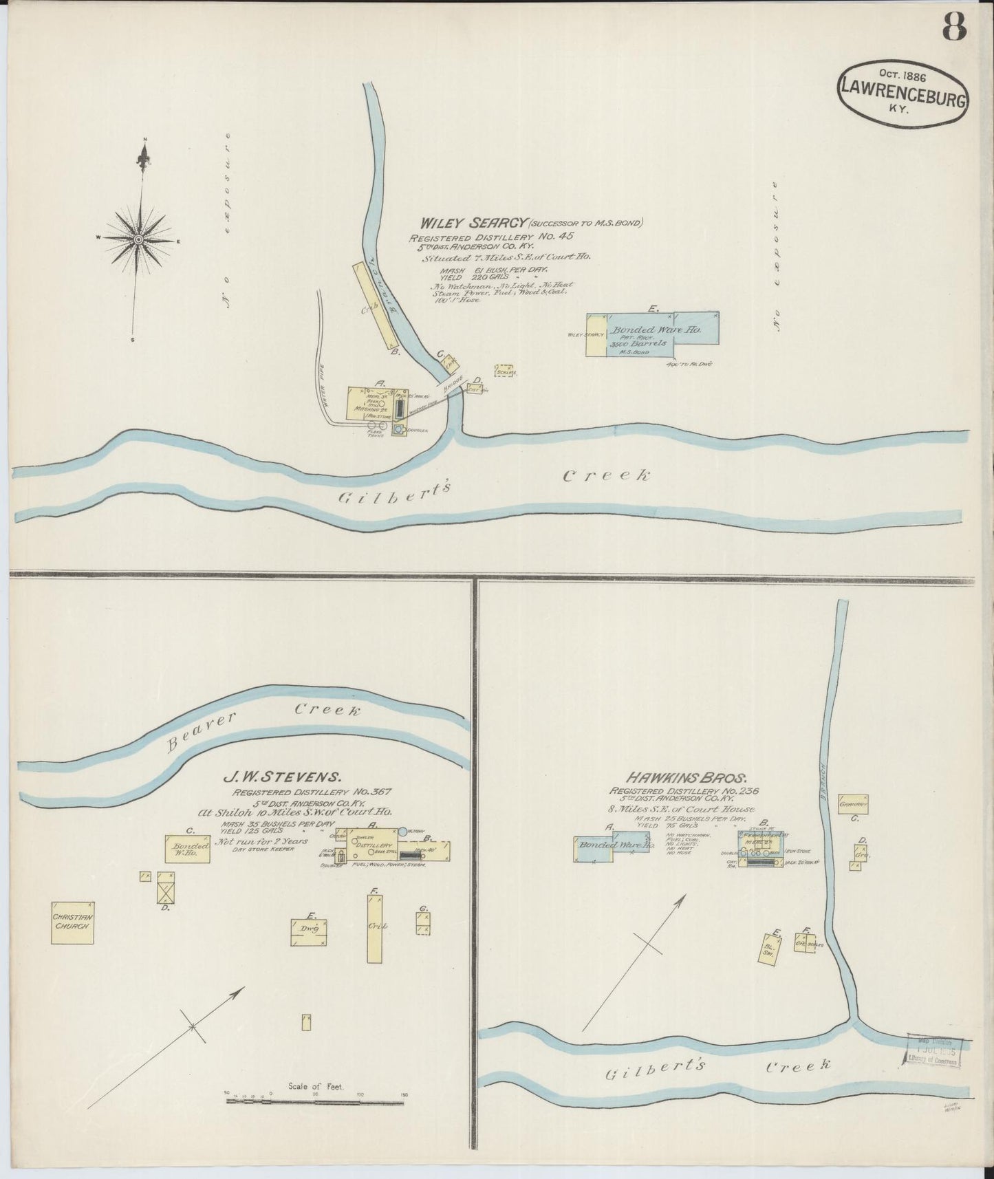 Sanborn Fire Insurance Map from Lawrenceburg, Anderson County, Kentucky (1886), Sheet #0008 - Complete Map Set gallery image, historic Sanborn map, vintage wall art, Kentucky Kentucky