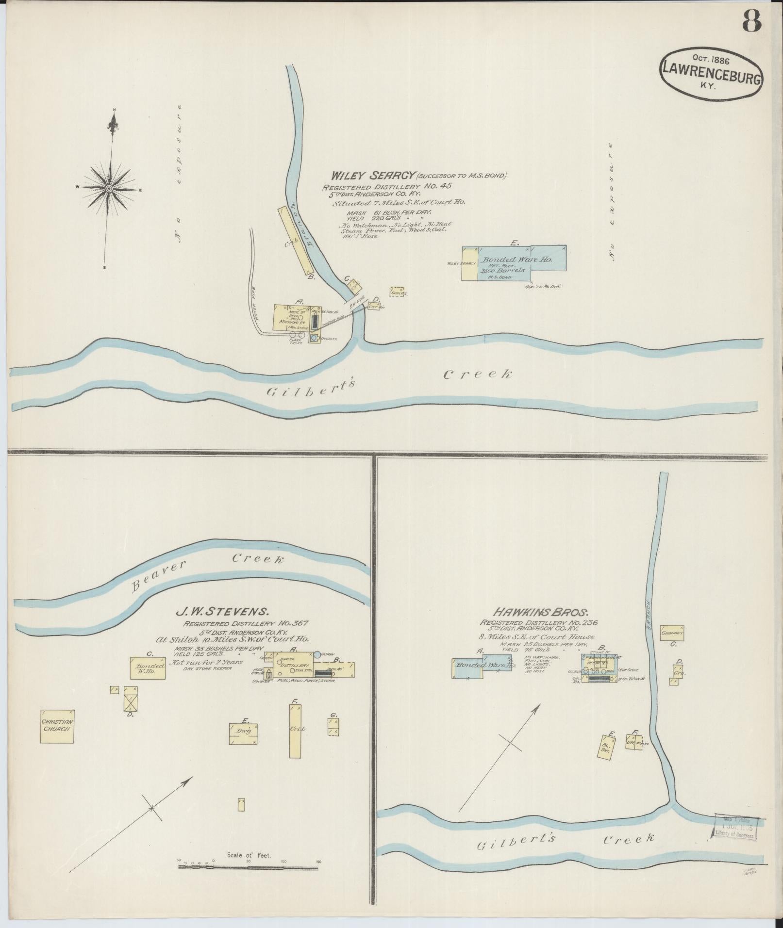 Sanborn Fire Insurance Map from Lawrenceburg, Anderson County, Kentucky (1886), Sheet #0008 - Complete Map Set gallery image, historic Sanborn map, vintage wall art, Kentucky Kentucky