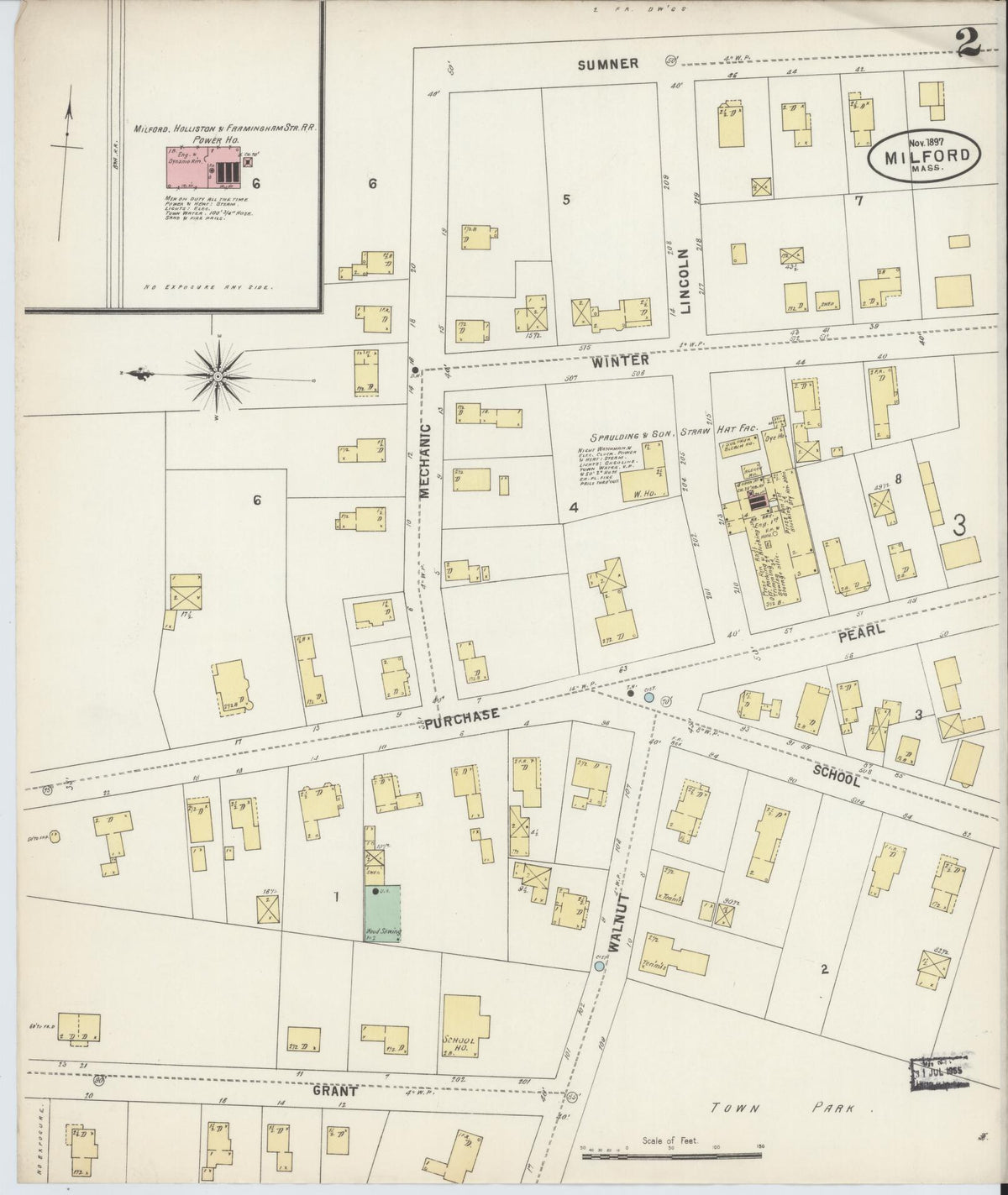 Sanborn Fire Insurance Map from Milford, Worcester County, Massachusetts (1897), Sheet #0002 - Historic Sanborn Fire Insurance Map Print, vintage old map wall art, antique decor, genealogy gift, Massachusetts Massachusetts map