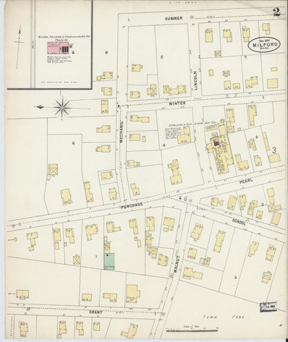 Sanborn Fire Insurance Map from Milford, Worcester County, Massachusetts (1897), Sheet #0002 - Historic Sanborn Fire Insurance Map Print, vintage old map wall art, antique decor, genealogy gift, Massachusetts Massachusetts map
