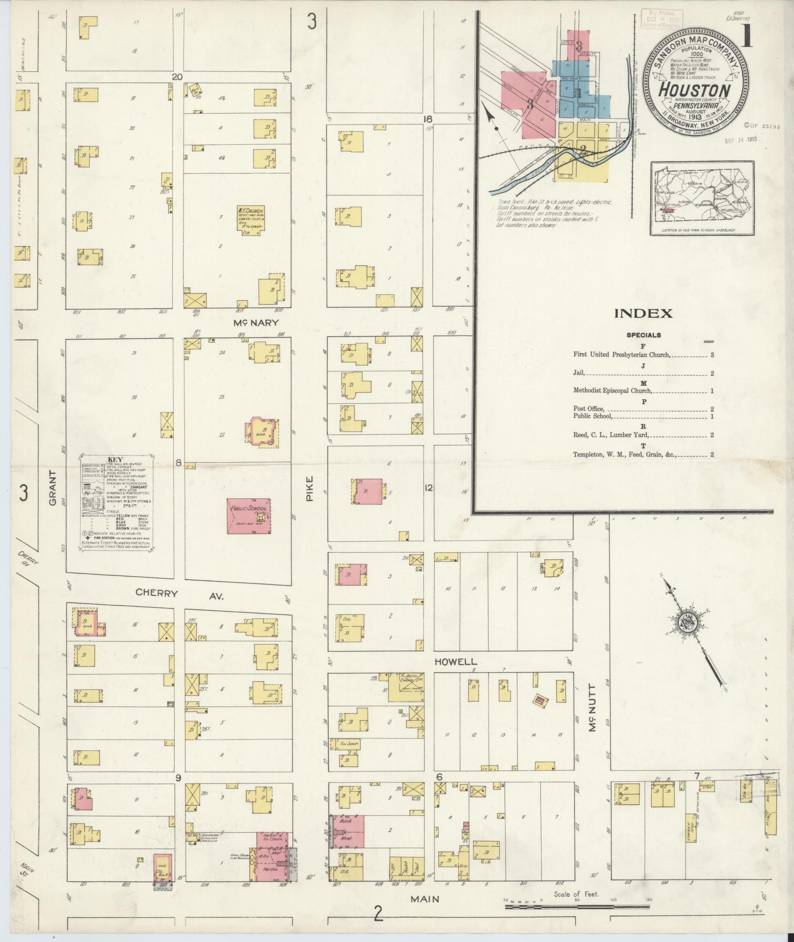 Sanborn Fire Insurance Map from Houston, Washington County, Pennsylvania. (1913) – Historic Sanborn Fire Insurance Map Print