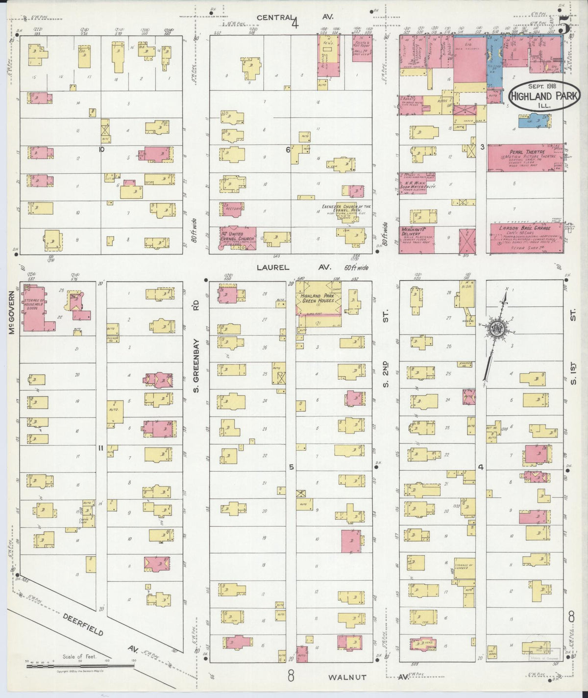 Sanborn Fire Insurance Map from Highland Park, Lake County, Illinois (1918), Sheet #0005 - Complete Map Set gallery image, historic Sanborn map, vintage wall art, Illinois Illinois