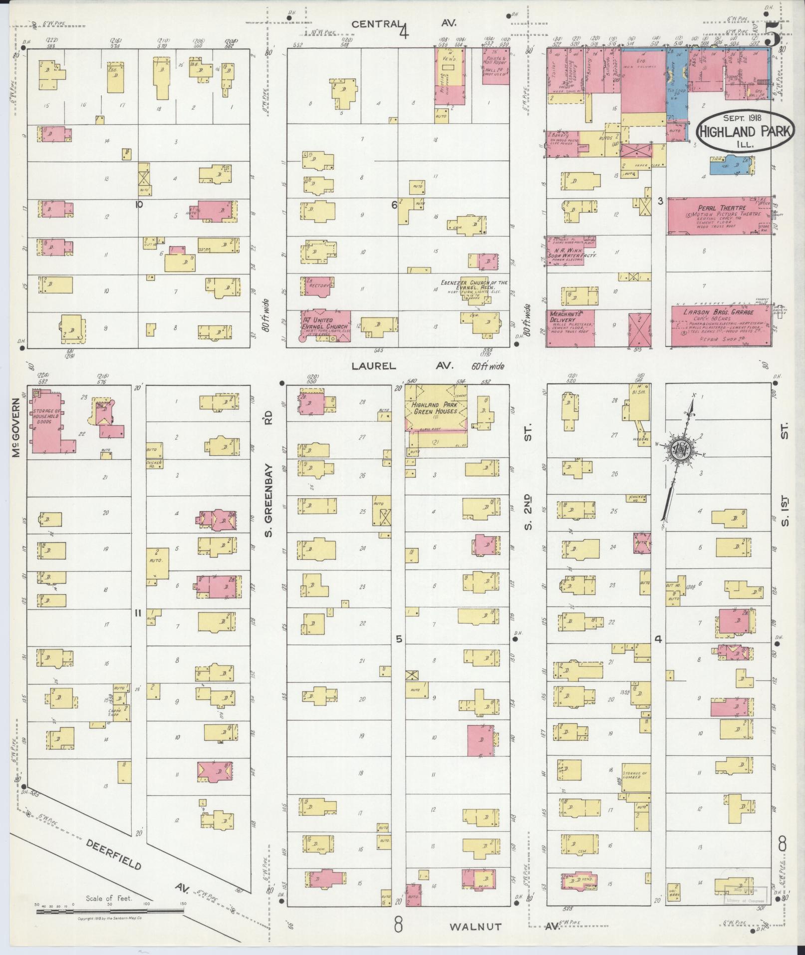 Sanborn Fire Insurance Map from Highland Park, Lake County, Illinois (1918), Sheet #0005 - Complete Map Set gallery image, historic Sanborn map, vintage wall art, Illinois Illinois