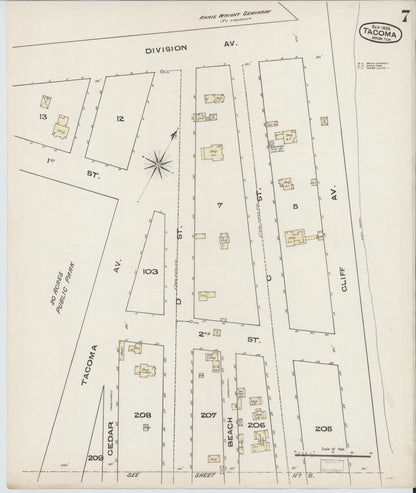 Sanborn Fire Insurance Map from Tacoma, Pierce County, Washington (1885), Sheet #0007 - Complete Map Set gallery image, historic Sanborn map, vintage wall art, Washington Washington
