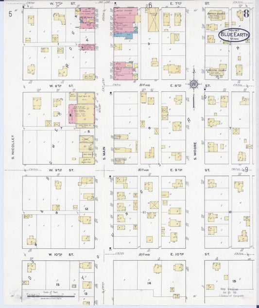 Sanborn Fire Insurance Map from Blue Earth, Faribault County, Minnesota (1917), Sheet #0008 - Historic Sanborn Fire Insurance Map Print, vintage old map wall art, antique decor, genealogy gift, Minnesota Minnesota map