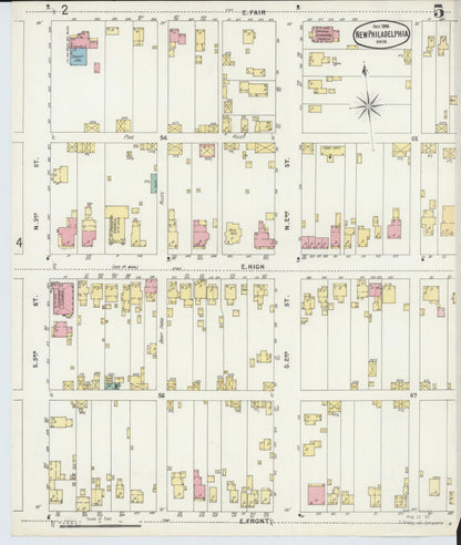 Sanborn Fire Insurance Map from New Philadelphia, Tuscarawas County, Ohio (1896), Sheet #0005 - Historic Sanborn Fire Insurance Map Print, vintage old map wall art, antique decor, genealogy gift, Ohio Ohio map