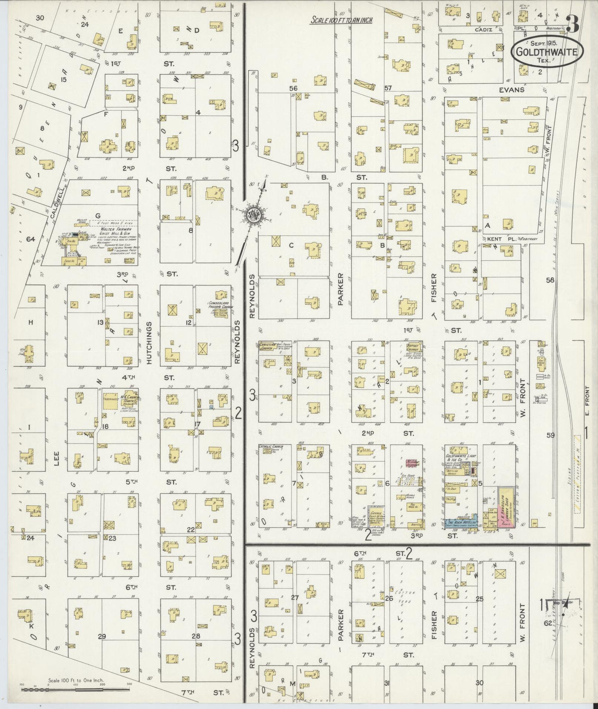 Sanborn Fire Insurance Map from Goldthwaite, Mills County, Texas (1915), Sheet #0003 - Complete Map Set gallery image, historic Sanborn map, vintage wall art, Texas Texas
