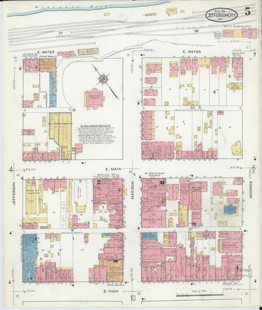 Sanborn Fire Insurance Map from Jefferson City, Cole County, Missouri (1916), Sheet #0005 - Historic Sanborn Fire Insurance Map Print, vintage old map wall art, antique decor, genealogy gift, Missouri Missouri map