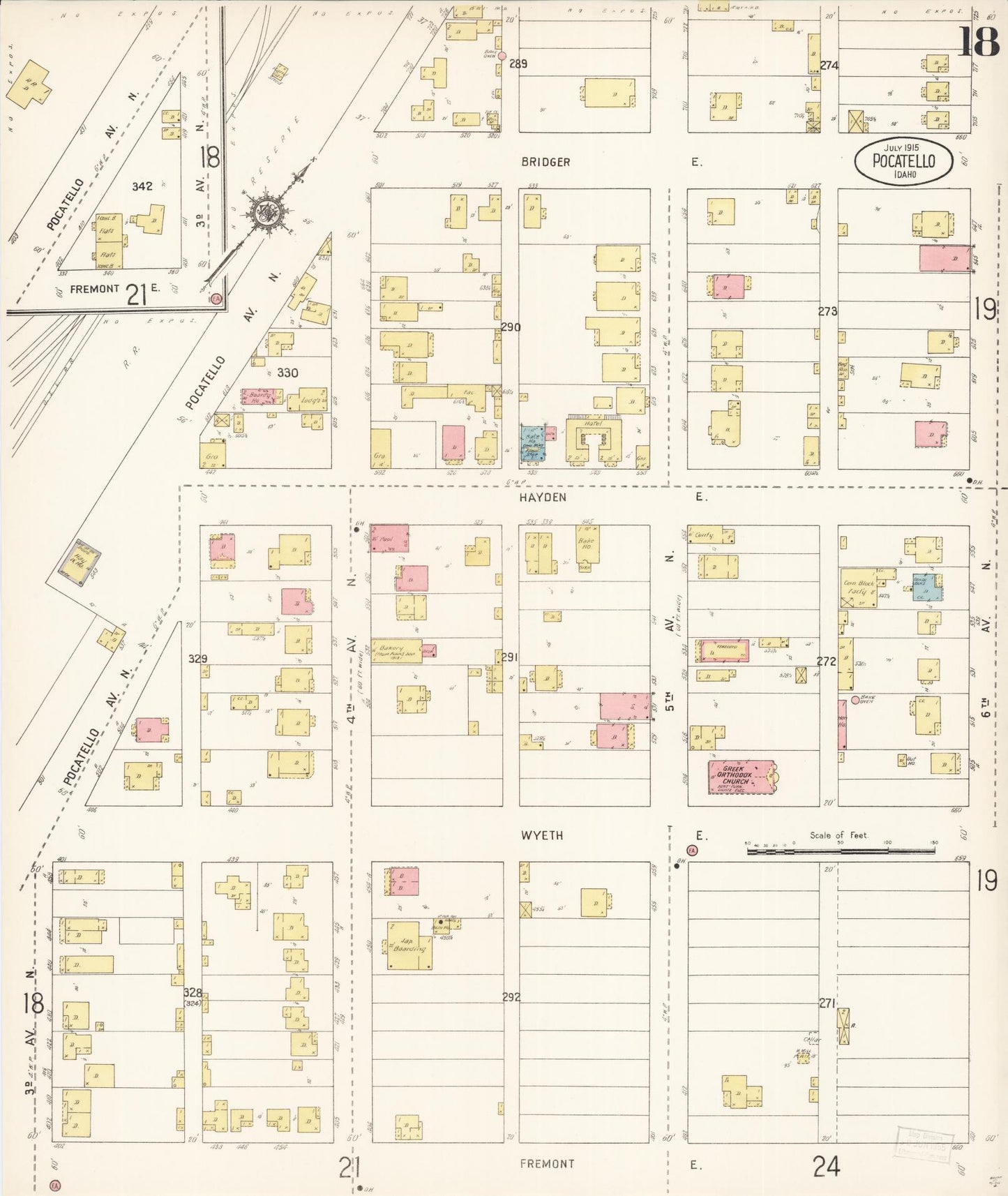 Sanborn Fire Insurance Map from Pocatello, Bannock County, Idaho (1915), Sheet #0018 - Complete Map Set gallery image, historic Sanborn map, vintage wall art, Idaho Idaho
