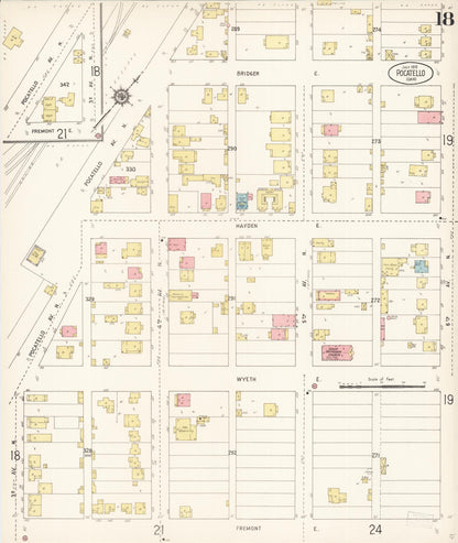 Sanborn Fire Insurance Map from Pocatello, Bannock County, Idaho (1915), Sheet #0018 - Complete Map Set gallery image, historic Sanborn map, vintage wall art, Idaho Idaho