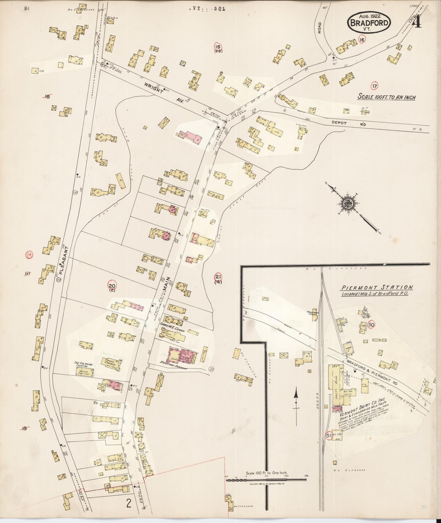 Sanborn Fire Insurance Map from Bradford, Orange County, Vermont (1942), Sheet #0004 - Historic Sanborn Fire Insurance Map Print, vintage old map wall art, antique decor, genealogy gift, Vermont Vermont map