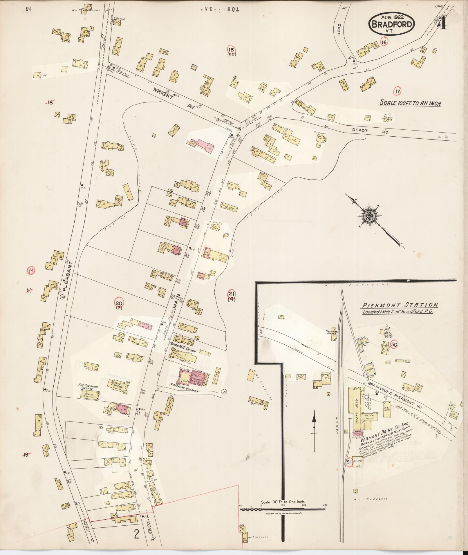Sanborn Fire Insurance Map from Bradford, Orange County, Vermont (1942), Sheet #0004 - Historic Sanborn Fire Insurance Map Print, vintage old map wall art, antique decor, genealogy gift, Vermont Vermont map