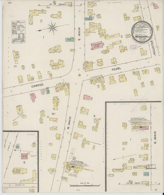 Sanborn Fire Insurance Map from Meridian, Cayuga County, New York (1887), Sheet #0001 - Historic Sanborn Fire Insurance Map Print, vintage old map wall art, antique decor, genealogy gift, New York New York map
